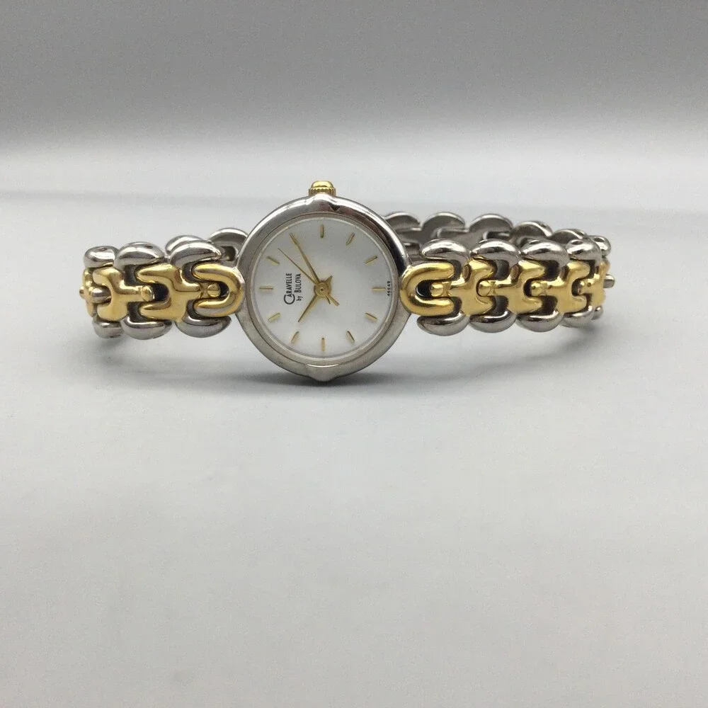 Caravelle By Bulova Womens Watch 21mm White Dial Two Tone New Battery 6.75